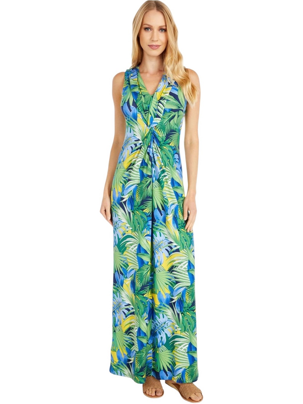 Tommy Bahama Hot Tropic Maxi Dress Size Small Twist Front Monstera Leaf Hawaiian